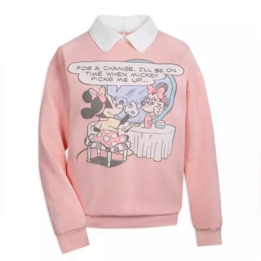 Cakeworthy Disney Minnie Mouse Pink Collared Comic Crewneck Mickey Date Night